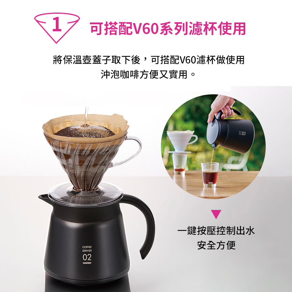 【HARIO】V60 VHS系列雙層真空不鏽鋼咖啡保溫壺02 550ml （2－4杯）－金石堂