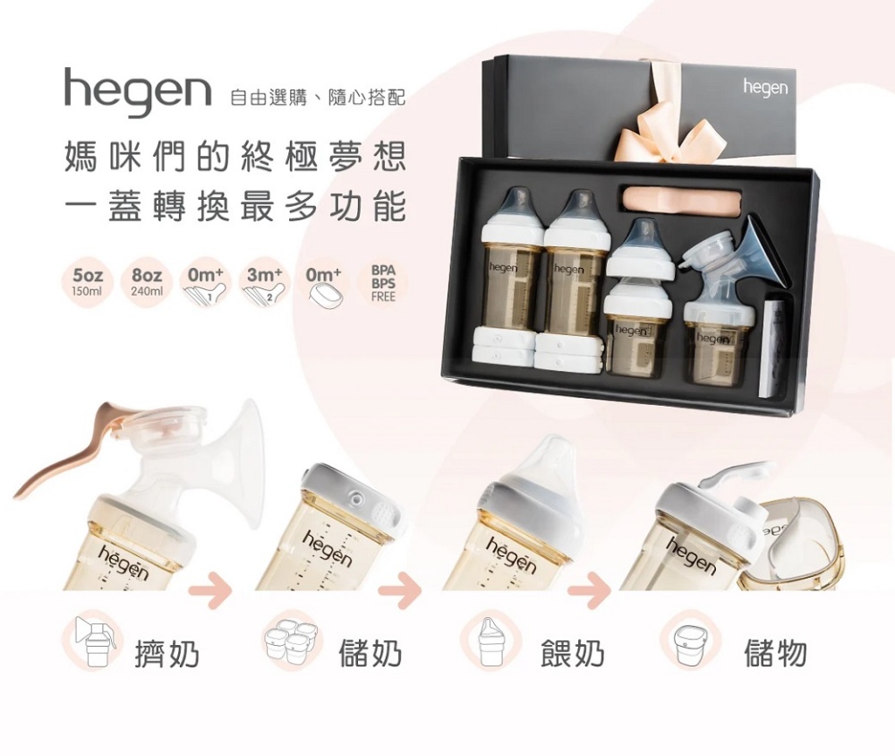 hegen 祝賀新生經典奶瓶安心禮 ｜臻藏系列 (附手動擠奶器)