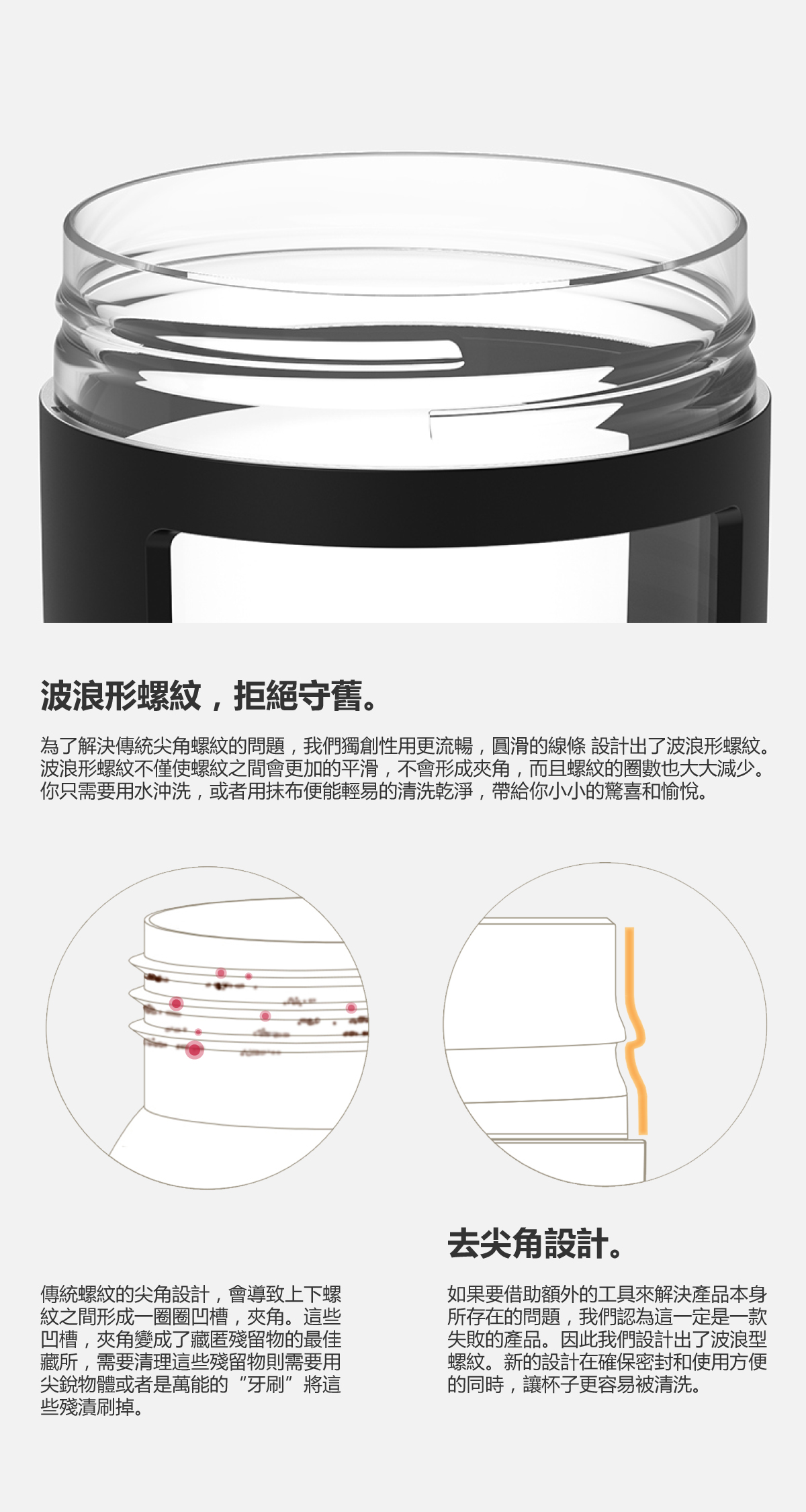 MOUS FITNESS螺紋特殊去尖設設計不易藏汙納垢