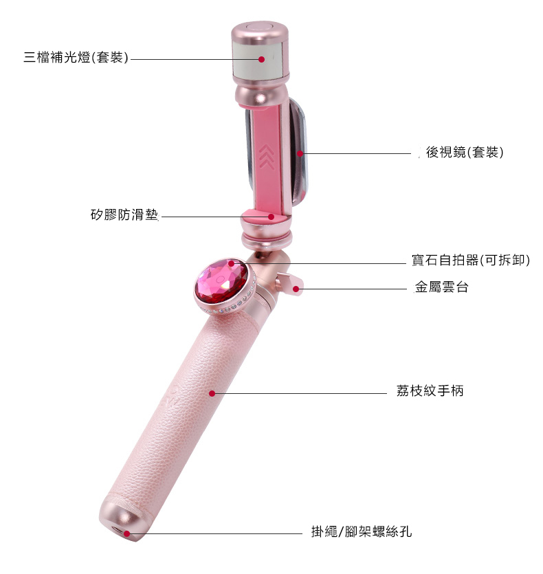 Wonew BR22美顏補光藍牙晶靈自拍棒